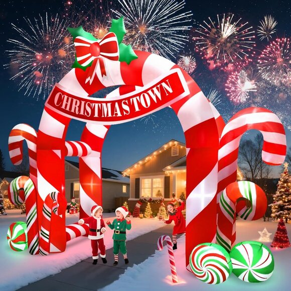Delightful 13FT Christmas Candy Arch with 17 LED Lights for Outdoor Decoration